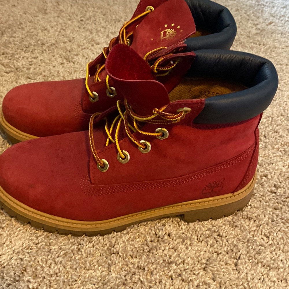 Red Timberland boots
